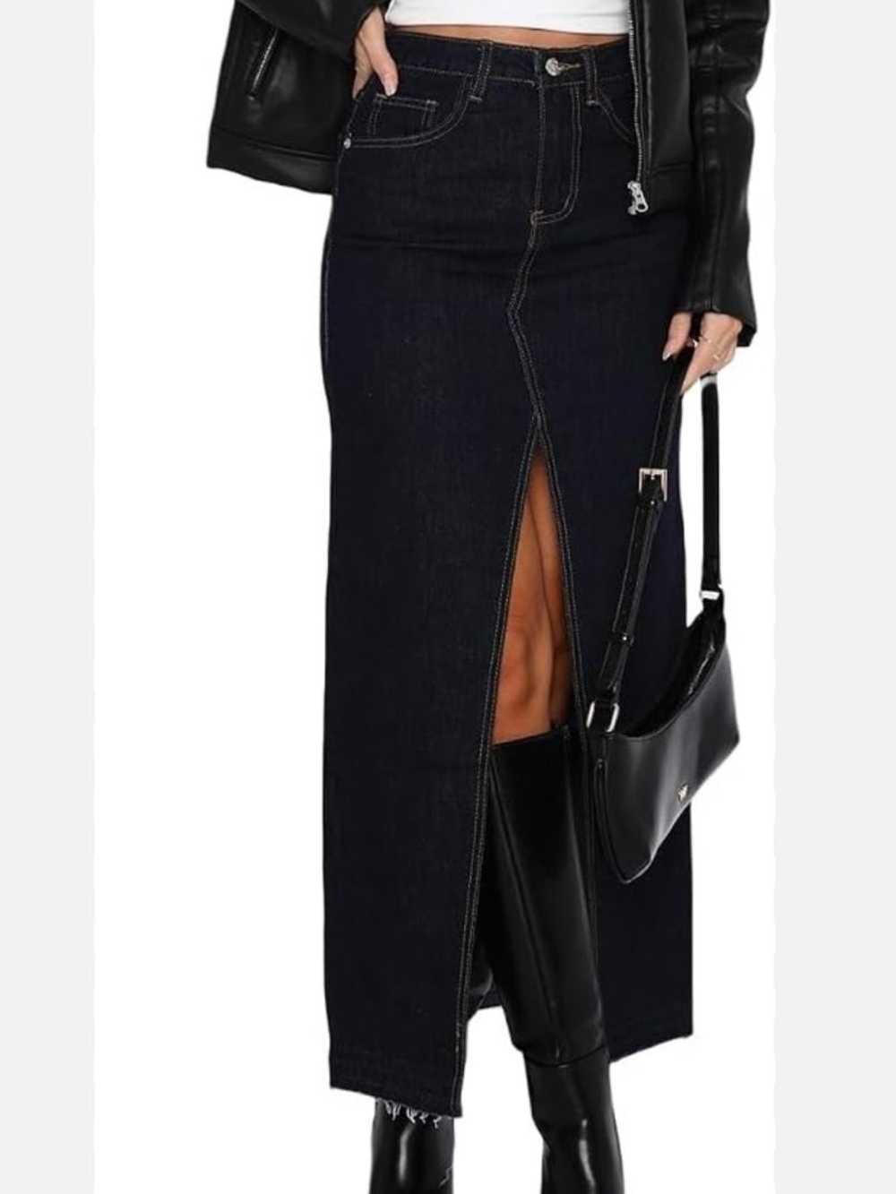 Mavi Black Denim Midi Skirt - Classic Straight Fit